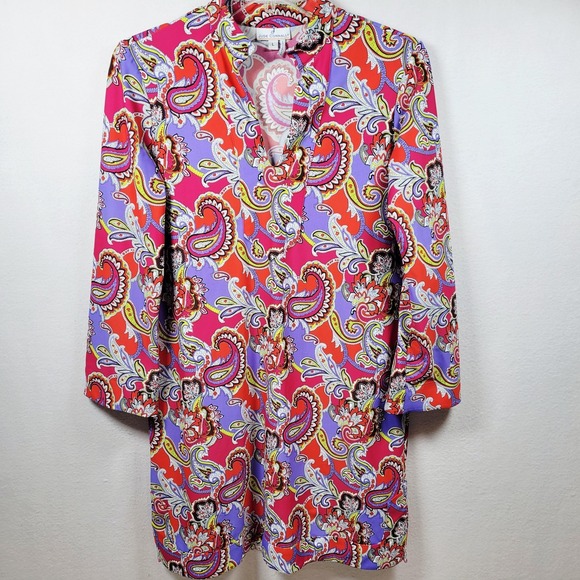 Jude Connally Tunic Paisley Print Long Sleeve Dress, Purple/Pink/Orange Size L - Picture 1 of 7